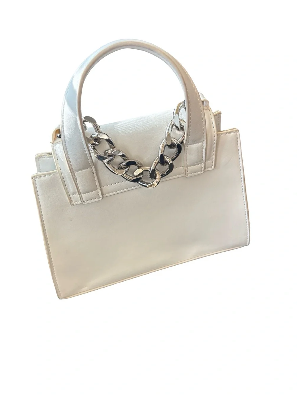 Steve Madden Cream Top-Handle Satchel with Monogram Detail